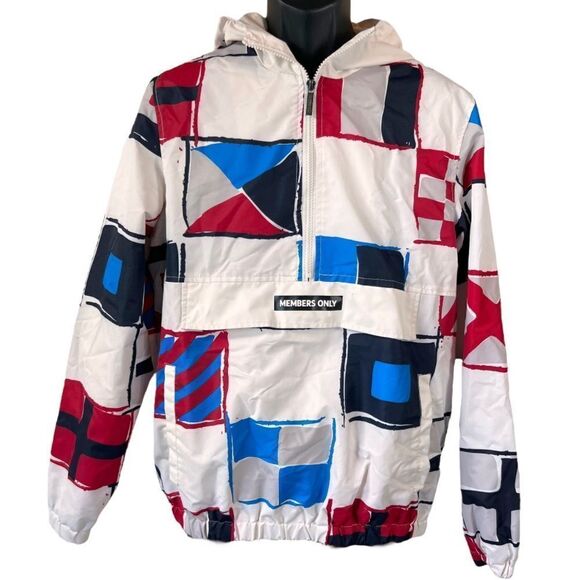 MEMBERS ONLY Flag Print Pullover Windbreaker Jacket - Picture 1 of 12
